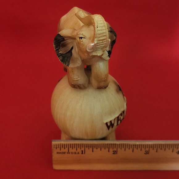 VTG Wooden Welcome Elephant  Raised Trunk Standing on a Ball Figurine Home Decor - Picture 11 of 14